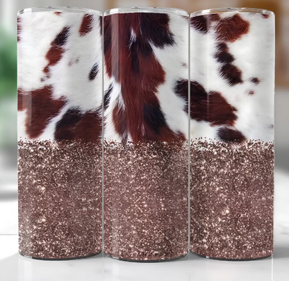 Brown Cowhide with Brown Glitter Tumbler