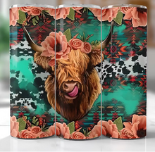 Highland Cow with Pink Flowers and Cow and Tribal Print Tumbler