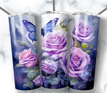 Purple Butterfly  & Flowers Tumbler