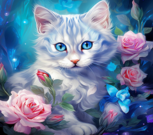 Cat with Pink & Blue Flowers Tumbler