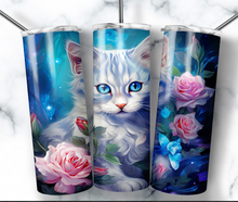 Cat with Pink & Blue Flowers Tumbler