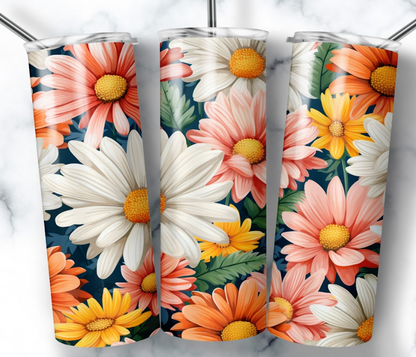 Pink White & Orange Flowers Tumbler