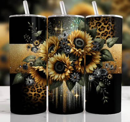 Leopard Print with Sunflower Cross Tumbler