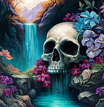 Waterfall with Flowers and Skull Tumbler
