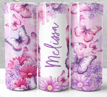 Pink & Purple Flowers with Butterfly Tumbler