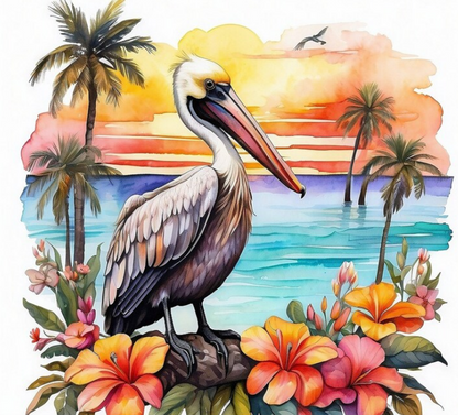 Pelican on Beach with Flowers Tumbler