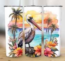 Pelican on Beach with Flowers Tumbler