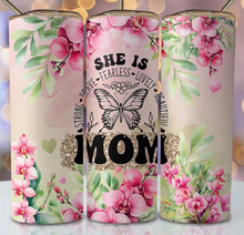 She is.. Mom Pink Butterfly with Flowers Tumbler