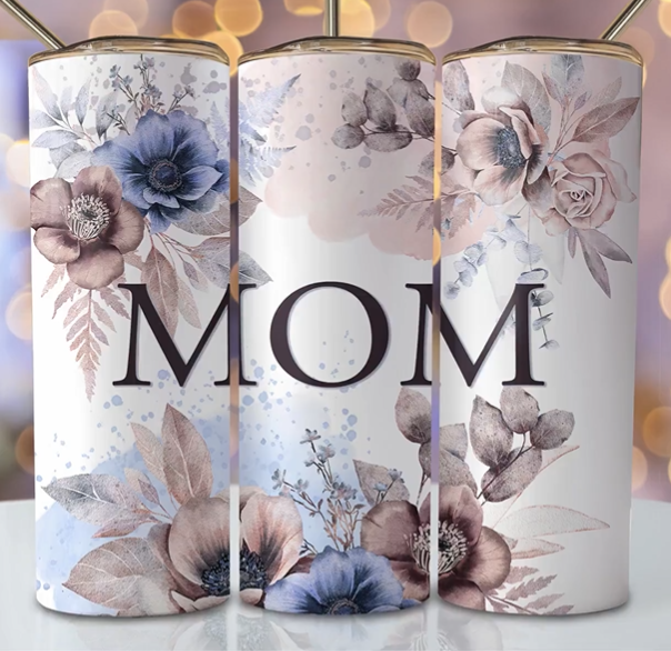 Mom with Tan and Blue Flowers Tumbler