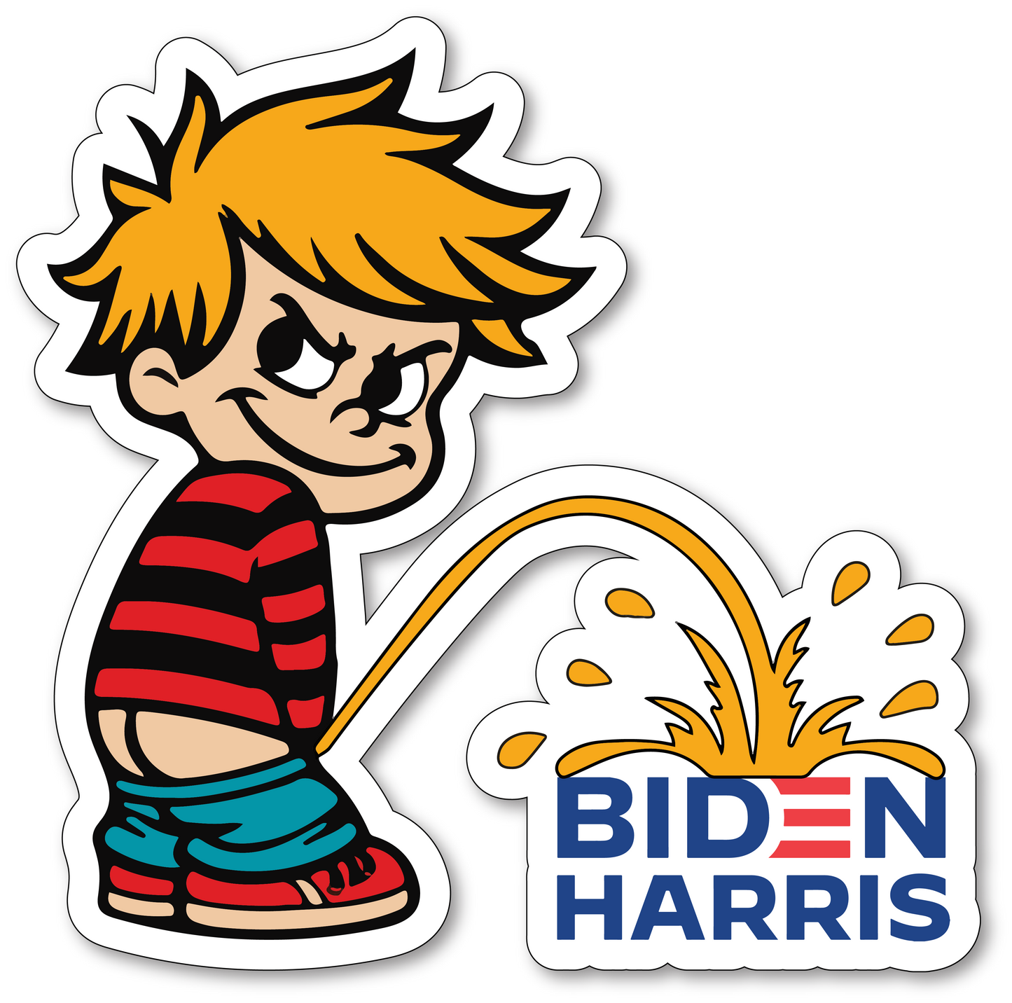 Calvin Pissing on Biden Harris - Vinyl Sticker